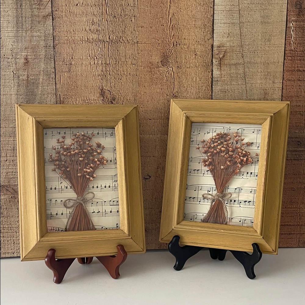 Upcycled Yellow Framed Dried Floral Wall Art Set